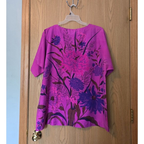 Thai Silk Womens Blouse Large XL Hand Woven 100% Pure Finest Quality Vivid Pink - Picture 5 of 12